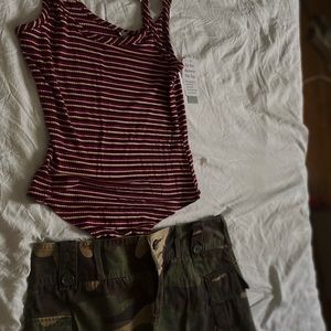 ✨Jo&Co Striped Tanktop bodysuit + London Jean Camo Shorts BUNDLE✨